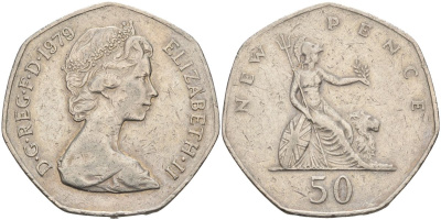 Великобритания 50 пенсов 1979 Елизавета II (1952-2022) KM 913, Spink 4223 (H1) медно-никель 4117-936