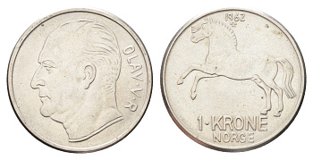 Норвегия 1 крона 1962 Улаф V (1957-1991) KM 409 медно-никель 4706-941