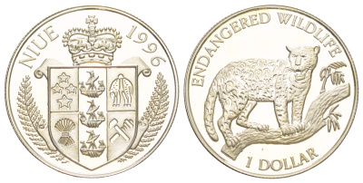 Ниуэ 1 доллар 1996 Вымирающие виды - Ягуар KM 113 серебро PROOF 1091-6-53