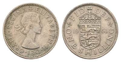 Великобритания 1 шиллинг 1961 Елизавета II (1952-2022), Английский герб KM 904, Spink 4147 медно-никель 4699-514