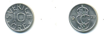 Швеция 10 эре 1979 U Карл XVI Густав (1973- ) KM 850 медно-никель 4379-651