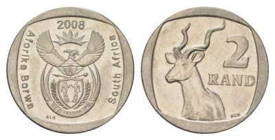 ЮАР 2 ранда 2008 KM 445 медь плакированная никелем UNC 4628-225