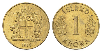 Исландия 1 крона 1974 KM 12a никель латунь UNC 4695-537
