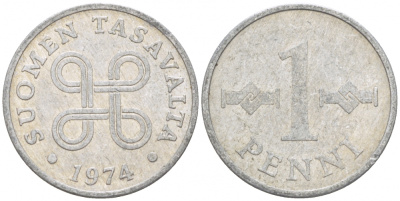 ФИНЛЯНДИЯ 1 ПЕННИ 1974 КМ 44a алюминий 3309-264