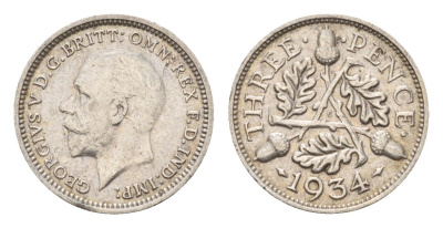 Великобритания 3 пенса 1934 Георг V (1910-1936) KM 831, Spink 4042 серебро 4669-357