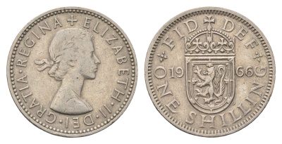 Великобритания 1 шиллинг 1966 Елизавета II (1952-2022), Шотландский герб KM 905, Spink 4148 медно-никель 4695-825