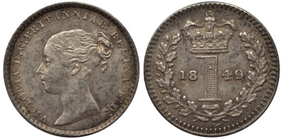 Великобритания 1 пенни 1849 Виктория (1837-1901) KM 727, Spink 3920 серебро PROOFLIKE 1524-415