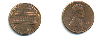 США 1 ЦЕНТ 1985 ЛИНКОЛЬН KM 201b цинк плакированный медью UNC 179-411