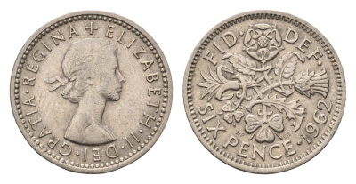 Великобритания 6 пенсов 1962 Елизавета II (1952-2022) KM 903, Spink 4149 медно-никель 4696-828