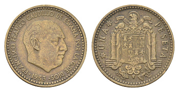 Испания 1 песета 1953 (61) Франциско Франко (1939-1975) KM 775 алюминиевая бронза 4705-1043