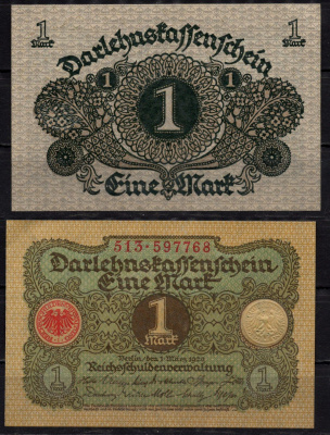 Германия 1 марка 1920 Pick 58 бумага aUNC 7198-18-2-2