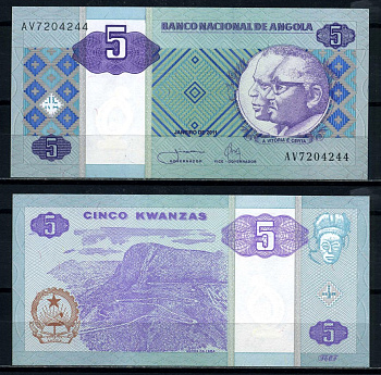 Ангола 5 кванза 2011 Dr. Antonio Agostinho Neto & Jose Eduardo dos Santos Pick 144c бумага аUNC 6317-3-2-2