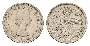 Великобритания 6 пенсов 1961 Елизавета II (1952-2022) KM 903, Spink 4149 медно-никель 4708-346