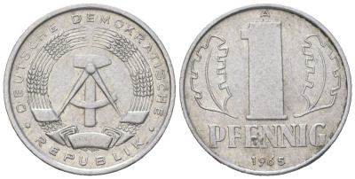 ГДР 1 пфенниг 1965 A KM 8.1 алюминий 206-1267
