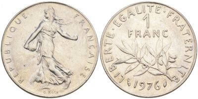 ФРАНЦИЯ 1 ФРАНК 1976 СЕЯТЕЛЬ KM 925.1 никель 186-346
