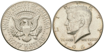США 1/2 доллара (50 центов) 1965 KM 202a серебро 88-432