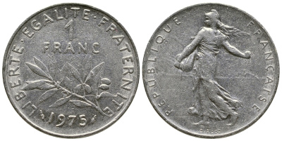 ФРАНЦИЯ 1 ФРАНК 1975 СЕЯТЕЛЬ KM 925.1 никель 93-1431