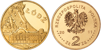 Польша 2 злотых 2011 MW, серия польские города, Лодзь KM 804 нордик UNC 4676-856