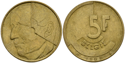 Бельгия 5 франков 1988 Belgie, Бодуэн I (1951-1993) KM 164 алюминиевая бронза 4601-317