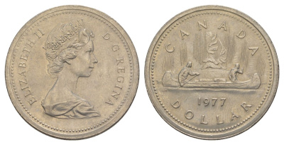 Канада 1 доллар 1977 Елизавета II (1952-2022), каноэ KM 117 никель UNC 4185-621