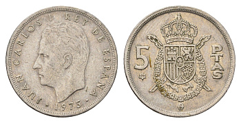 Испания 5 песет 1975 (79) Хуан Карлос I (1975-2014) KM 807 медно-никель 4707-345