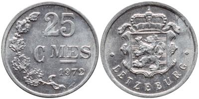 ЛЮКСЕМБУРГ 25 САНТИМОВ 1972 KM 45а.1 алюминий 4398-827