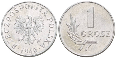 ПОЛЬША 1 ГРОШ 1949 MW KM 39 алюминий 4528-811