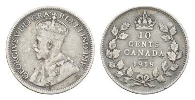 Канада 10 центов 1918 Георг VI (1936-1952) KM 23 серебро 4651-341