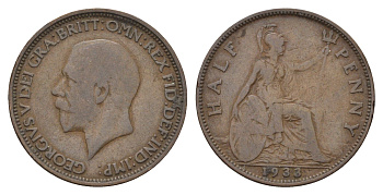 Великобритания 1/2 пенни 1933 Георг V (1910-1936) KM 837, Spink 4058 бронза 4707-215