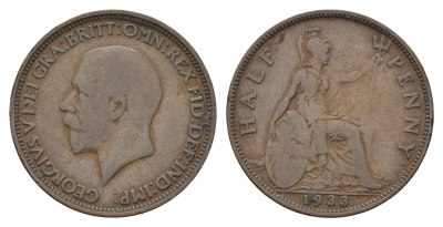 Великобритания 1/2 пенни 1933 Георг V (1910-1936) KM 837, Spink 4058 бронза 4707-215