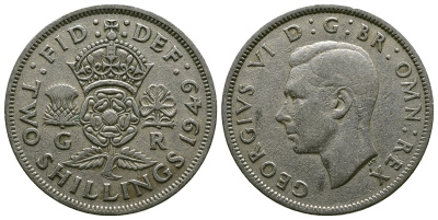 Великобритания 2 шиллинга (флорин) 1949 Георг VI (1936-1952) KM 878, Spink 4107 медно-никель 4381-1226