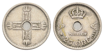 Норвегия 25 эре 1939 Хокон VII (1905-1957) KM 384 медно-никель 4701-545