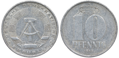 ГДР 10 ПФЕННИГОВ 1983 А алюминий 62-916
