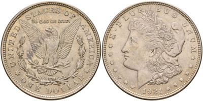 США 1 доллар 1921 Морган доллар KM 110 серебро 4368-924