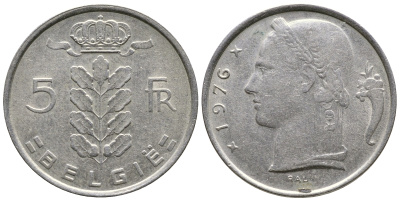Бельгия 5 франков 1976 Belgie KM 135.1 медно-никель    4603-1041