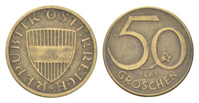 Австрия 50 грошей 1961 KM 2885 алюминиевая бронза 4705-516