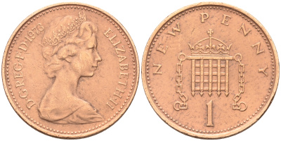 Великобритания 1 пенни 1973 Елизавета II (1952-2022) KM 915, Spink 4237 (B1) бронза 4588-538