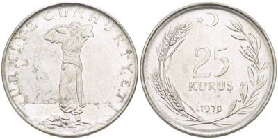 ТУРЦИЯ 25 КУРУШЕЙ 1970 KM 892.3 нержавеющая сталь 4525-552