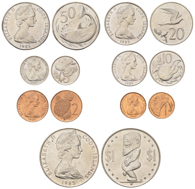 Острова Кука набор из 7 монет (1, 2, 5, 10, 20 и 50 центов; 1 доллар) 1983 KM 1, 2, 3, 4, 5, 6 и 7 BU 4537-831-834