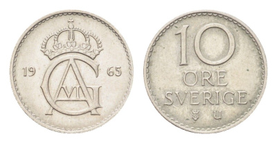 Швеция 10 эре 1965 TS Густав VI Адольф (1950-1973) KM 835 медно-никель 4705-927