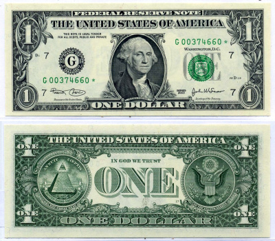 США 1 доллар 2003 Буква "G",Чикаго, штат Иллиноис Pick 515a бумага UNC (пресс) 8564-44-1-2