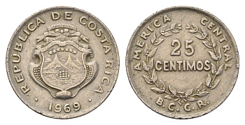 Коста-Рика 25 сентимо 1969 KM 188.1 медно-никель 4698-346