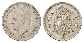 Испания 5 песет 1975 (79) Хуан Карлос I (1975-2014) KM 807 медно-никель 4707-344