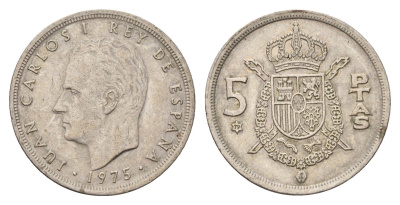 Испания 5 песет 1975 (79) Хуан Карлос I (1975-2014) KM 807 медно-никель 4707-344
