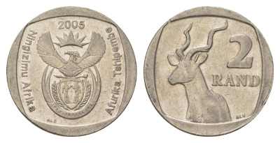 ЮАР 2 ранда 2005 KM 296 медь плакированная никелем 4628-135