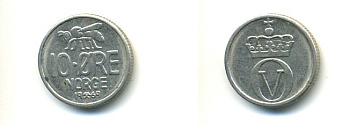 НОРВЕГИЯ 10 ЭРЕ 1969 ПЧЕЛА KM 411 медно-никель 80-855