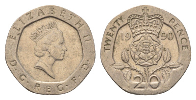 Великобритания 20 пенсов 1990 Елизавета II (1952-2022) KM 939, Spink 4361 (G2) медно-никель 4696-843