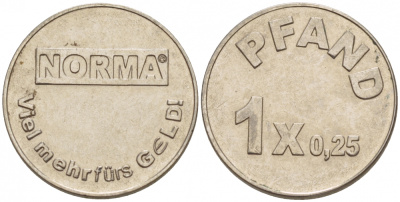 ГЕРМАНИЯ ЖЕТОН ND PFAND МАГАЗИН NORMA белый металл 4528-843
