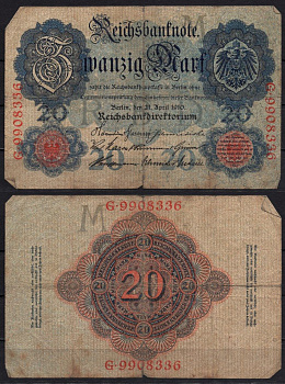 Германия 20 марок 1910 Pick 40 b бумага 6293-37-1-2