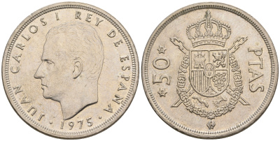 Испания 50 песет 1975 (78) Хуан Карлос I (1975-2014) KM 809 медно-никель 81-644